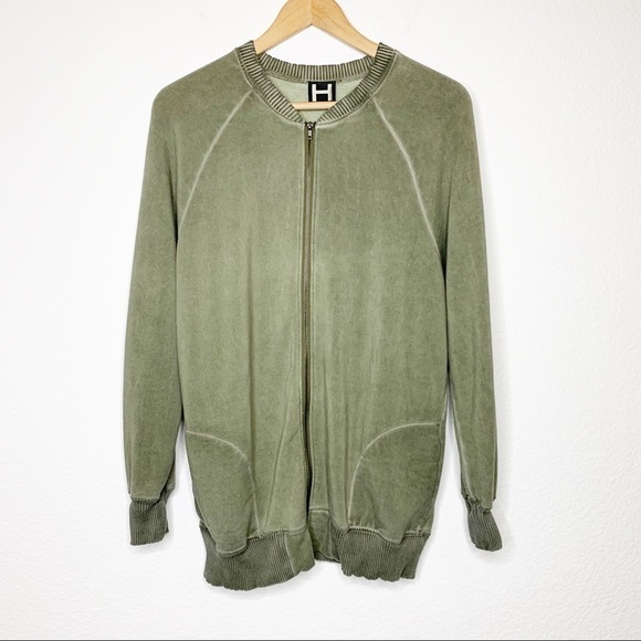 H by Bordeaux Soft Lightweight Bomber Jacket Zip Up Olive Green Size L - Picture 7 of 10